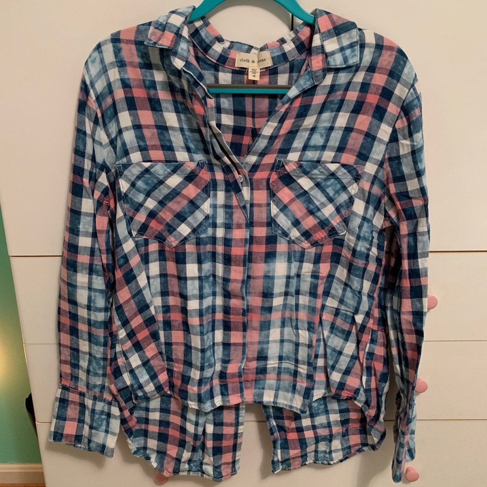 Blue and pink high/low flannel from Cloth & Stone